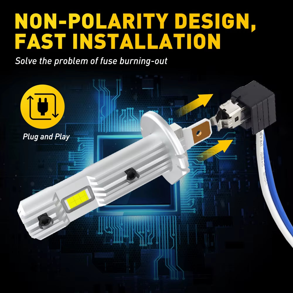 AUXITO H1 LED Headlight H1 LED Canbus Bulbs Nonpolarity for Ford Focus Fiesta Skoda Fanless 6500K Super Bright H1 Lamp Fog Light
