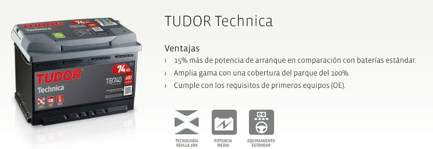 Batería De Coche, , TB740, Bateria De Plomo Y Acido, 74Ah, 680A, Technica, Para Vehiculos Sin Sistema Start-Stop, Automovil De Turismo