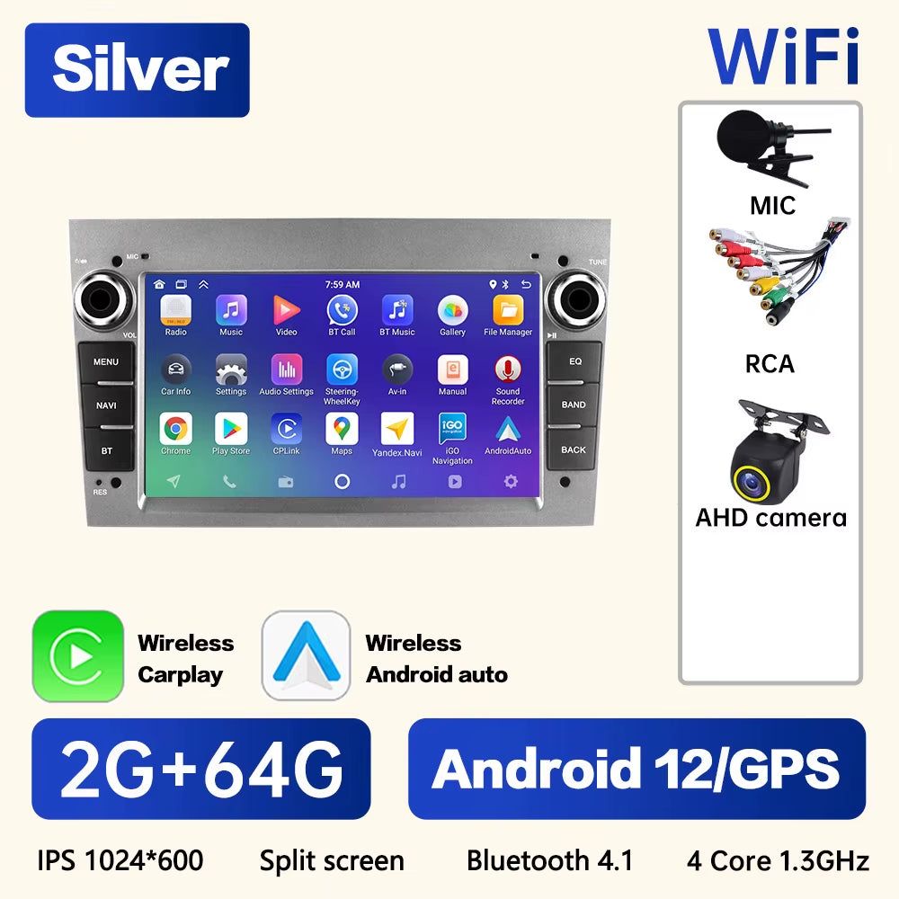 Android 12 for Opel Astra Antara Vectra Corsa Zafira Multimedia Video Player GPS Navigation Carplay Android Auto 2Din Stereo