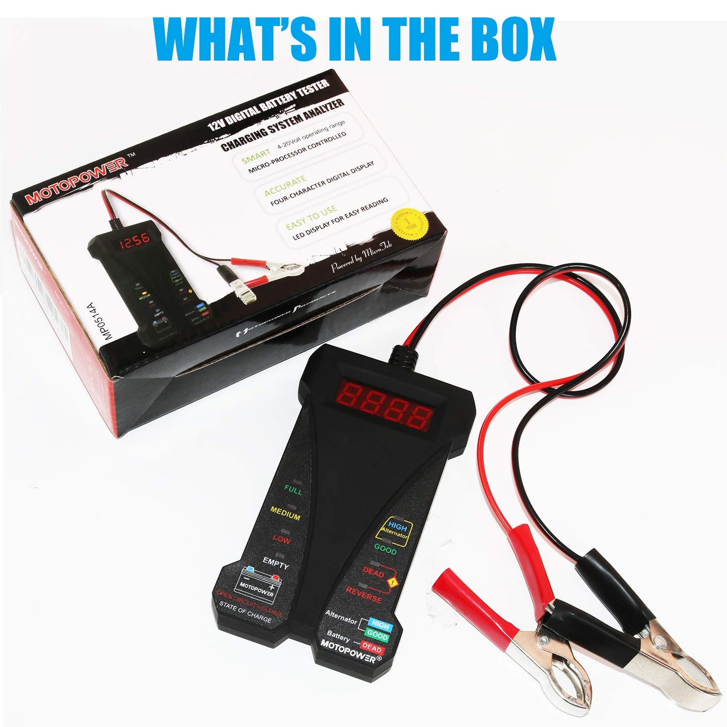 MP0514A-UK 12V Comprobador Digital De Batería Con Voltímetro Y Sistema De Carga Alternador Con Pantalla LCD E Indicador LED