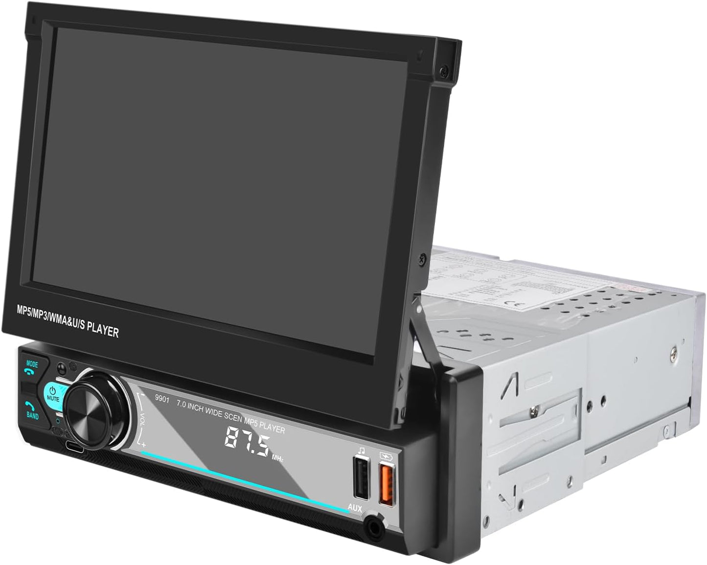 Hikity Am FM Radio Coche 1 DIN Wireless Carplay Android Auto Con Retráctil Pantalla Táctil 7 Pulgadas 1Din Bluetooth Mirror Link USB + Cámara De Marcha Atrás Y Control Remoto