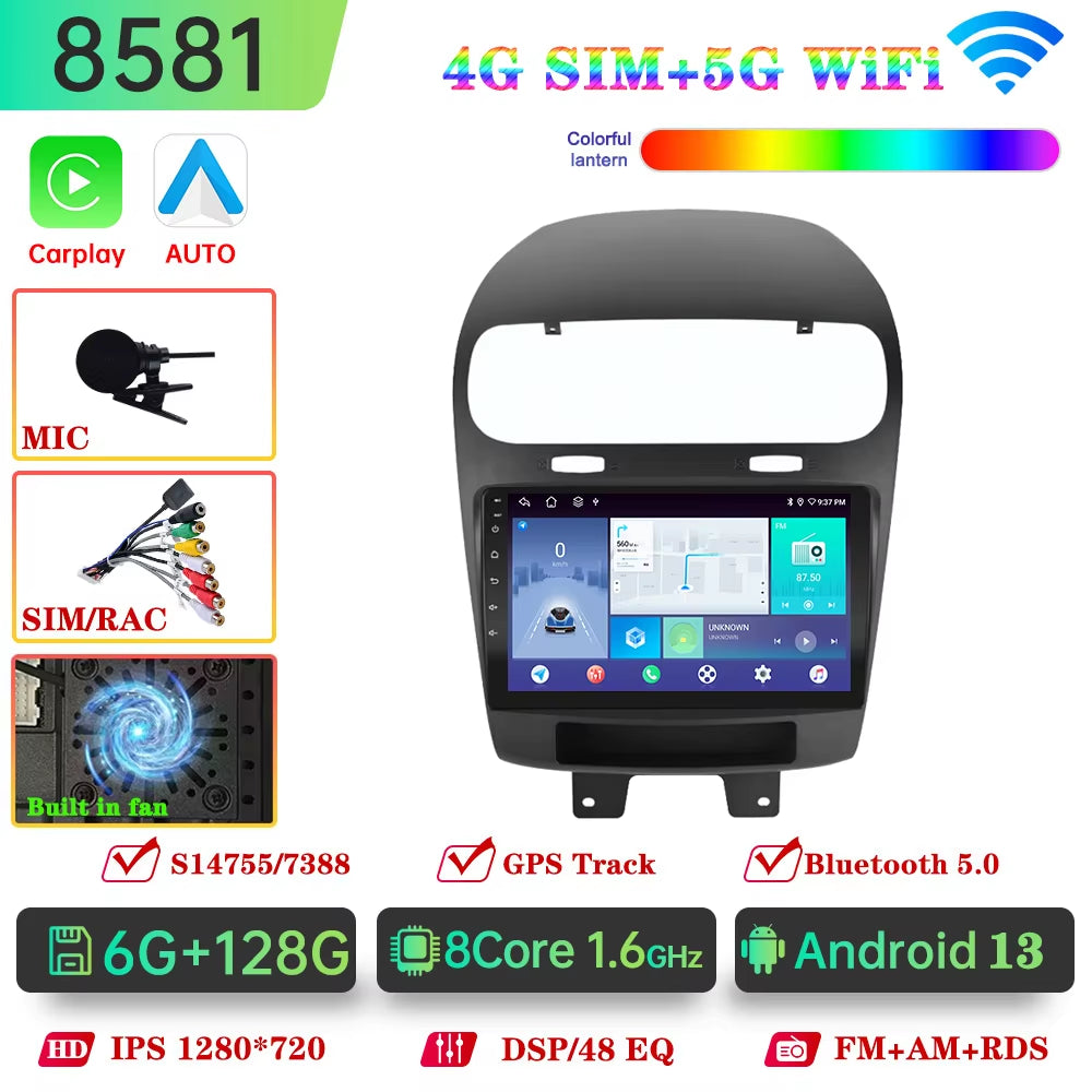Car Radio Android 13 Wifi 5 for Dodge Journey for Fiat Freemont Wireless Carplay Android Auto 4G Car Multimedia GPS DVR Autorad