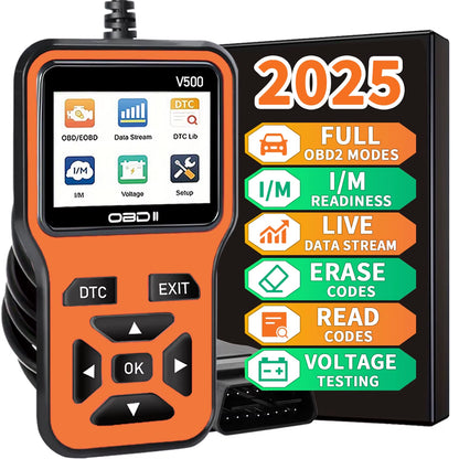 2025 Latest Obd2 Scanner Diagnostic Tool - Complete Engine Code Reader with Data Stream, I/M Readiness, Voltage Test, and Erase Function, Obd Powered, Compatible with All Vehicles since 1996