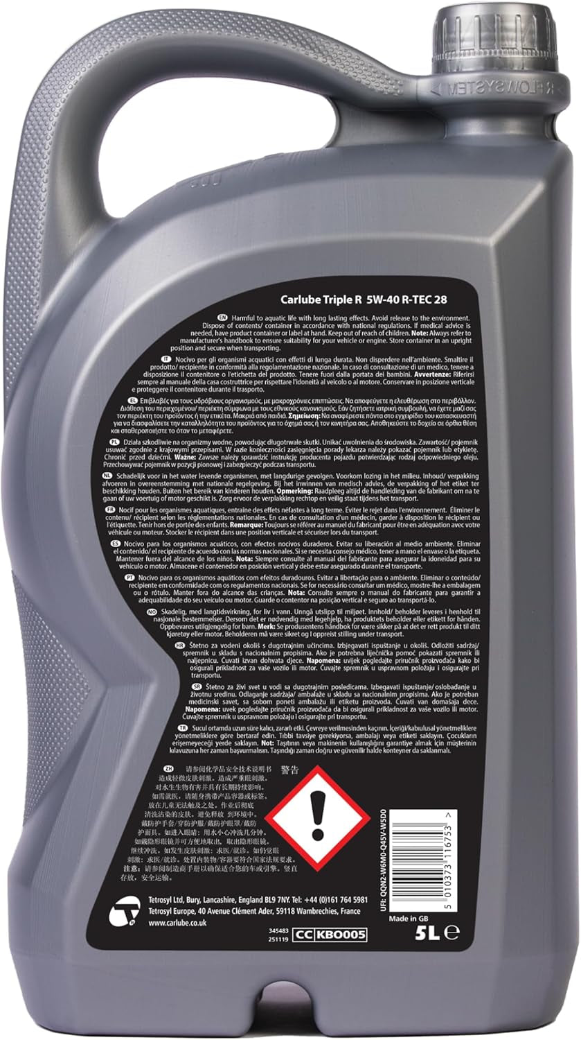 Carlube Triple R 5W-40 Aceite De Motor De Automóvil Totalmente Sintético, 5 L