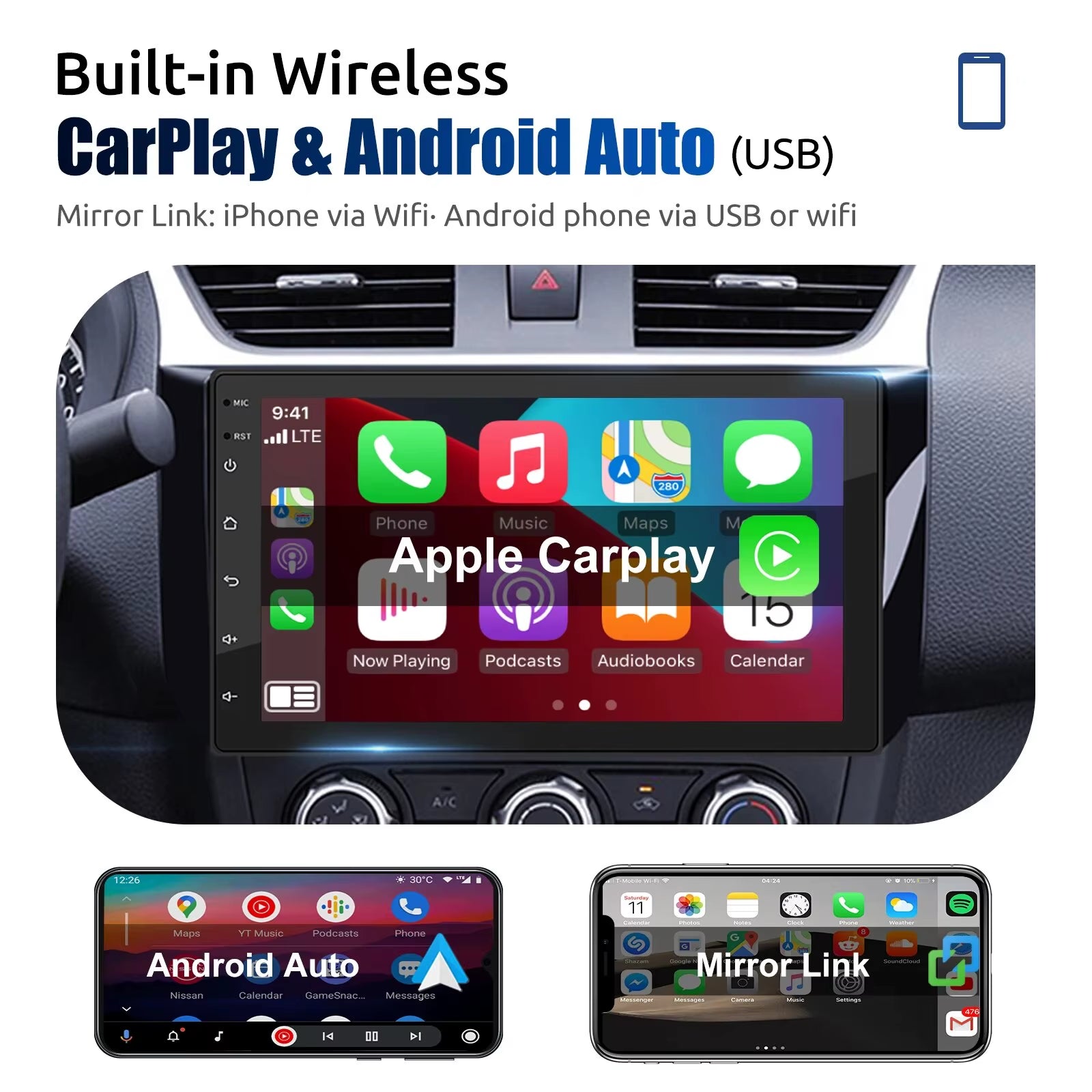 Car Radio 2 Din 7"/9"/10" Carplay Auto Android 14 Mp5 Universal WIFI GPS Car Radio Multimedia Video Player FM Car Stere