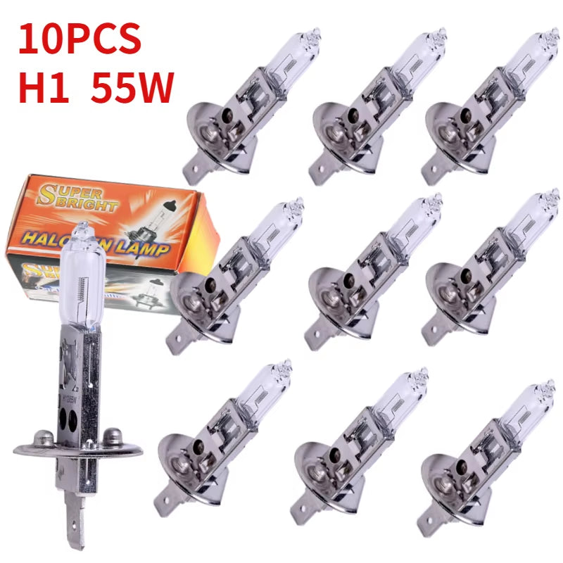 10Pcs H1 Halogen Bulb Yellow 12V 55W 4500K Clear Glass Car Headlight Auto Light Halogen Fog Lamp Car Lamp H1 Araba Aksesuar