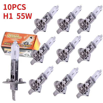 10Pcs H1 Halogen Bulb Yellow 12V 55W 4500K Clear Glass Car Headlight Auto Light Halogen Fog Lamp Car Lamp H1 Araba Aksesuar