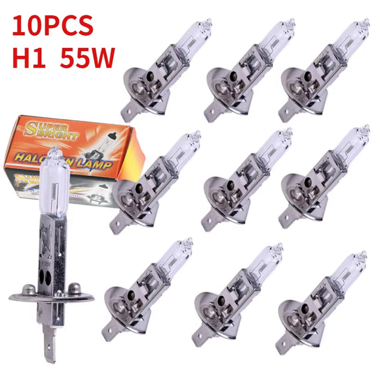 10Pcs H1 Halogen Bulb Yellow 12V 55W 4500K Clear Glass Car Headlight Auto Light Halogen Fog Lamp Car Lamp H1 Araba Aksesuar