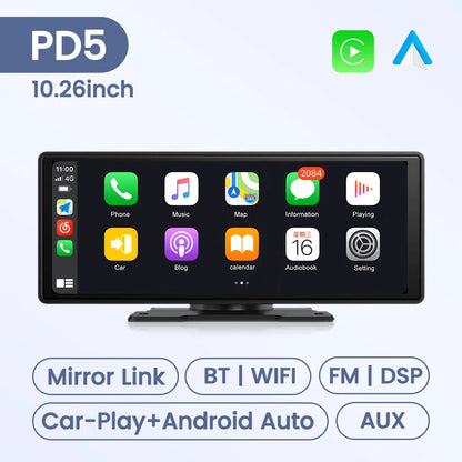 10.26" Car Monitor Wireless Carplay Android-Auto Screen DSP WIFI Multimedia Player Support HD Camera FM AUX Navigation Dashboard