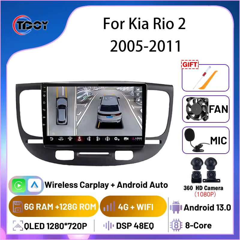 2Din Android Car Radio for Kia Rio 2 2005-2011 Autoradio Multimedia Automotive Carplay Android Auto Wireless Amplifier Car Video