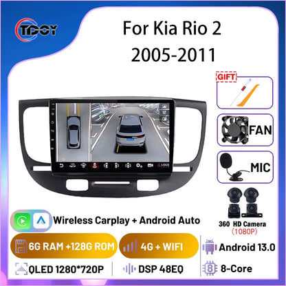 2Din Android Car Radio for Kia Rio 2 2005-2011 Autoradio Multimedia Automotive Carplay Android Auto Wireless Amplifier Car Video