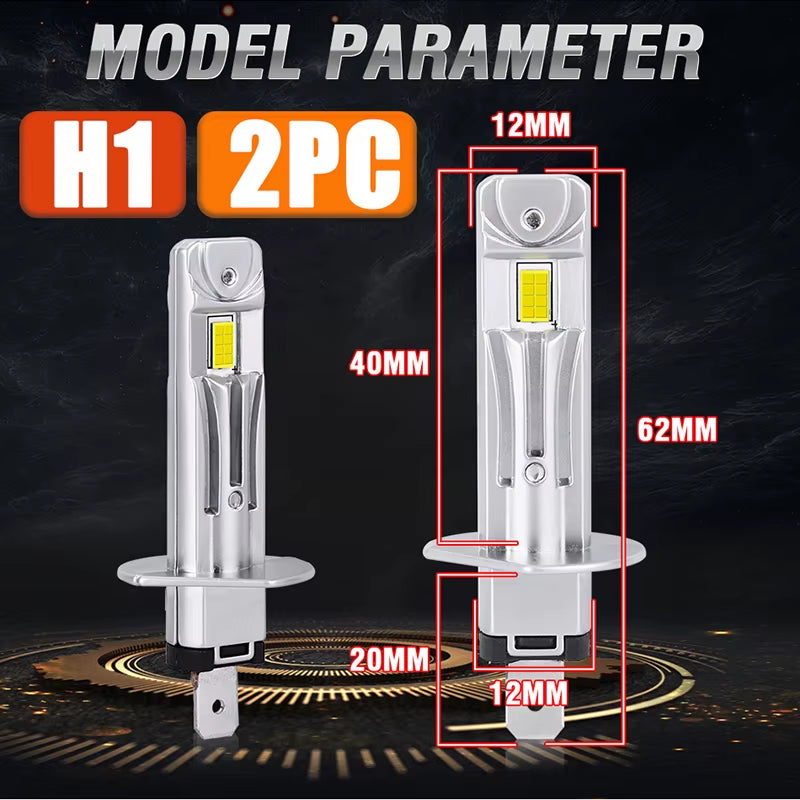 2PC 30000LM H1 LED Car Headlight Bulb H1 LED Canbus 1: 1 Size Fanles Wireless Mini Size LED Bulb LED Plug and Play 6000K 12V 24V