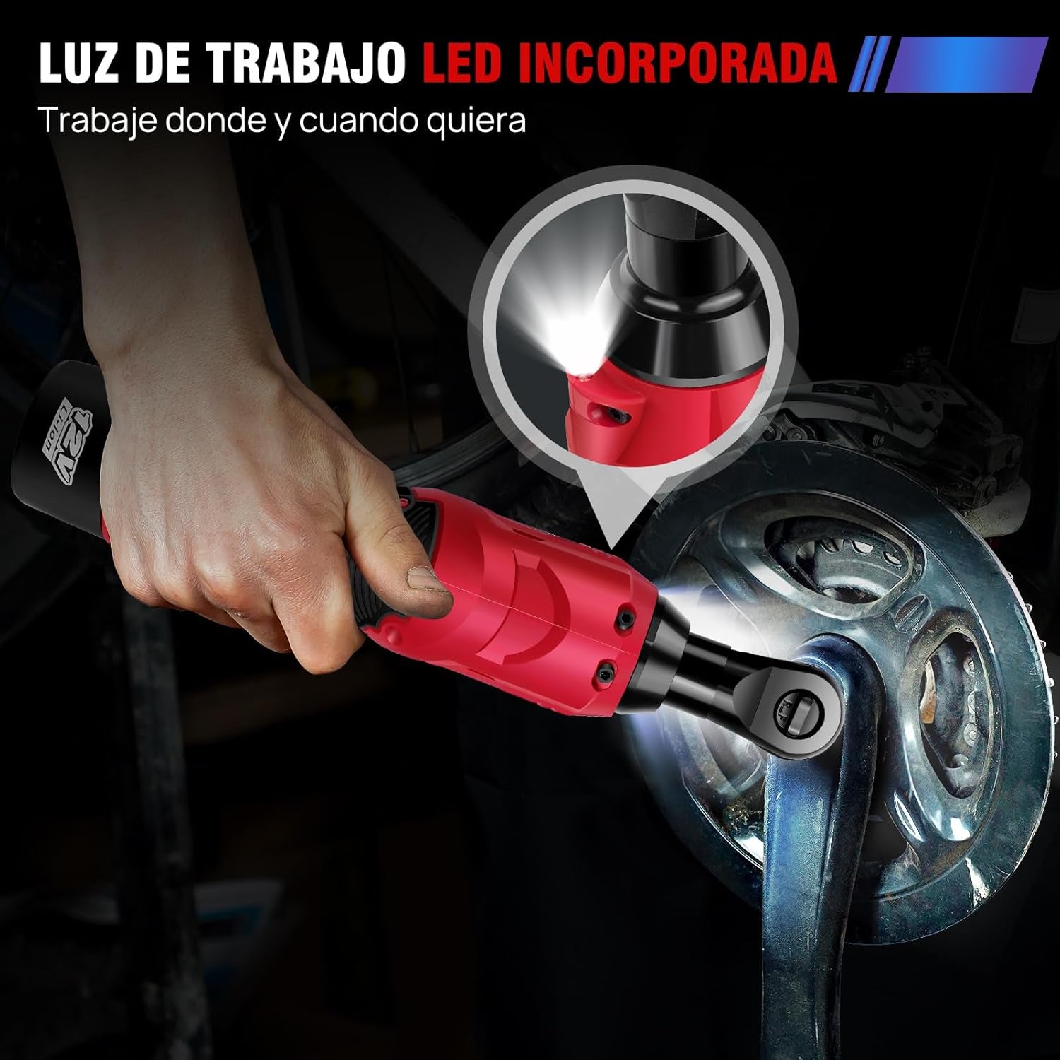 Llave De Trinquete Inalámbrica, Llave De Trinquete Eléctrica 3/8" 300RPM Con 7 Vasos,2 X 1.5Ah Baterías, 40N.M Juego De Llaves De Carraca a Batería Con Interruptor De Avance/Retroceso,Luz LED