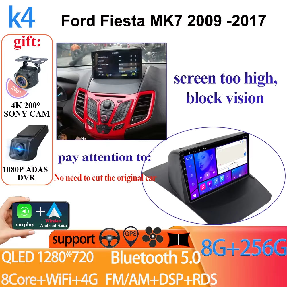 Android 14 Car Radio Carplay for Ford Fiesta Mk 6 2008-2019 Android Multimedia Video Player Touch Screen Auto Stereo Navigation