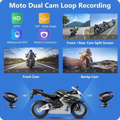 Carpuride Pantalla Carplay GPS Para Motocicleta De 6,3 Pulgadas, Carplay Inalámbrico Y Android Auto Para Motocicletas, Con Cámara Dual 1080P, Control Remoto, IP67 a Prueba De Agua, BT Aduio