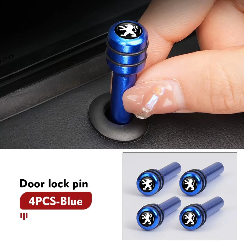 For Peugeot 4Pcs Car Alloy Door Lock Pins Screw Knob Interior Accessories 206 207 208 107 106 205 4008 301 607 108 807 407 508