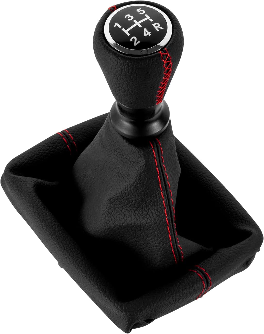 5 Velocidades Pomo Palanca De Cambios Cuero Con Funda Compatible De Peugeot 206 406 (Rojo)