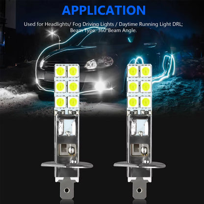 2X Car H1 LED Fog Lights 6000K Headlights Fog Driving Lights Daytime Running Light DRL H1-12SMD-5050 Super Bright Lighting
