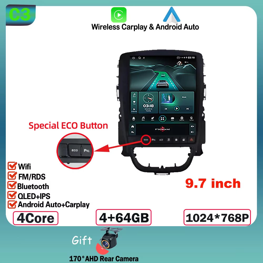 9.7 Inch Android 15 for Opel Astra J 2009-2015 Car Radio Multimedia Video Player GPS Tesla Model Wireless Android Auto WIFI 4G