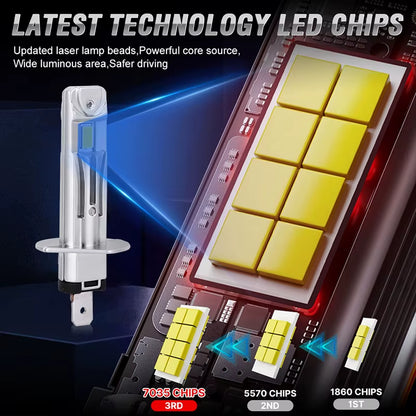 2PC 30000LM H1 LED Car Headlight Bulb H1 LED Canbus 1: 1 Size Fanles Wireless Mini Size LED Bulb LED Plug and Play 6000K 12V 24V