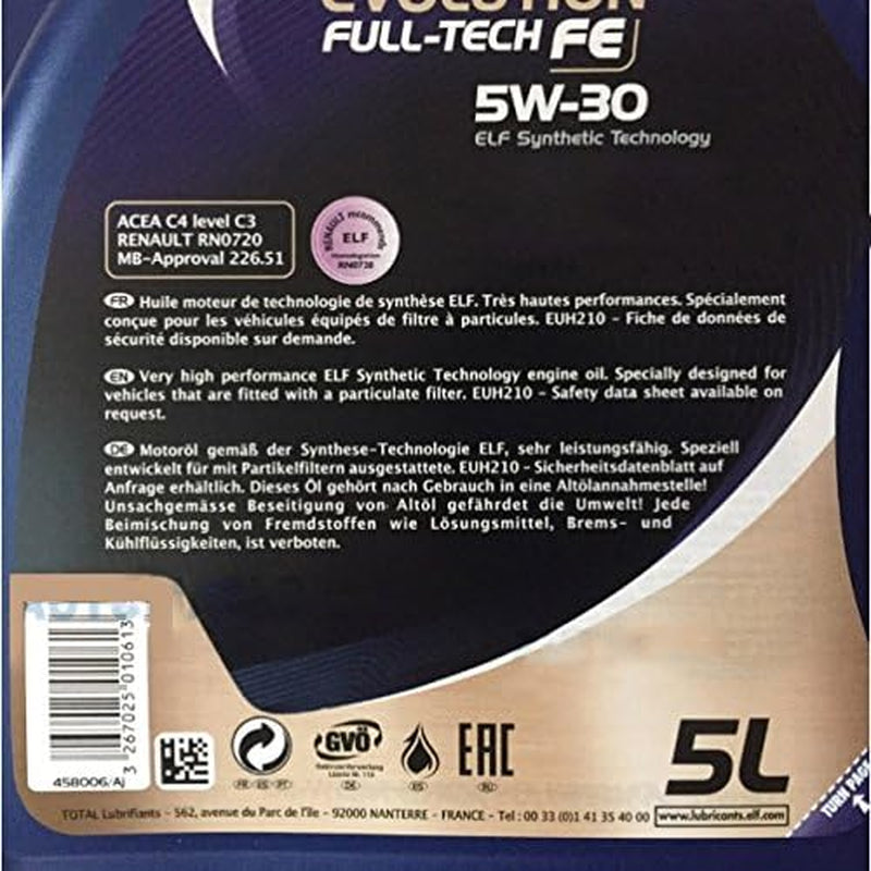 - Aceite De Motor Evolution Full-Tech 5W-30, 5 Litros, Con Fórmula Fuel Economy