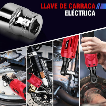 Llave De Trinquete Inalámbrica, Llave De Trinquete Eléctrica 3/8" 300RPM Con 7 Vasos,2 X 1.5Ah Baterías, 40N.M Juego De Llaves De Carraca a Batería Con Interruptor De Avance/Retroceso,Luz LED