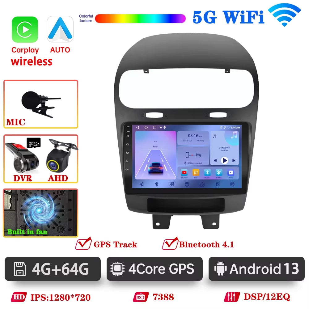 Car Radio Android 13 Wifi 5 for Dodge Journey for Fiat Freemont Wireless Carplay Android Auto 4G Car Multimedia GPS DVR Autorad