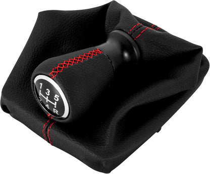 5 Velocidades Pomo Palanca De Cambios Cuero Con Funda Compatible De Peugeot 206 406 (Rojo)
