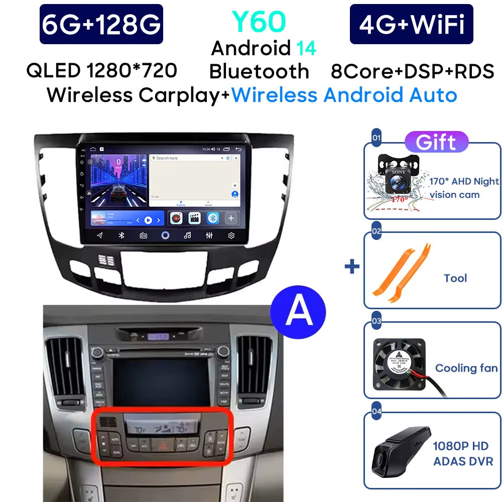 Android 13 Car Radio for Hyundai Sonata NF 2008 - 2010 Navigation GPS Screen Android Auto 5G Stereo Wifi Video Carplay