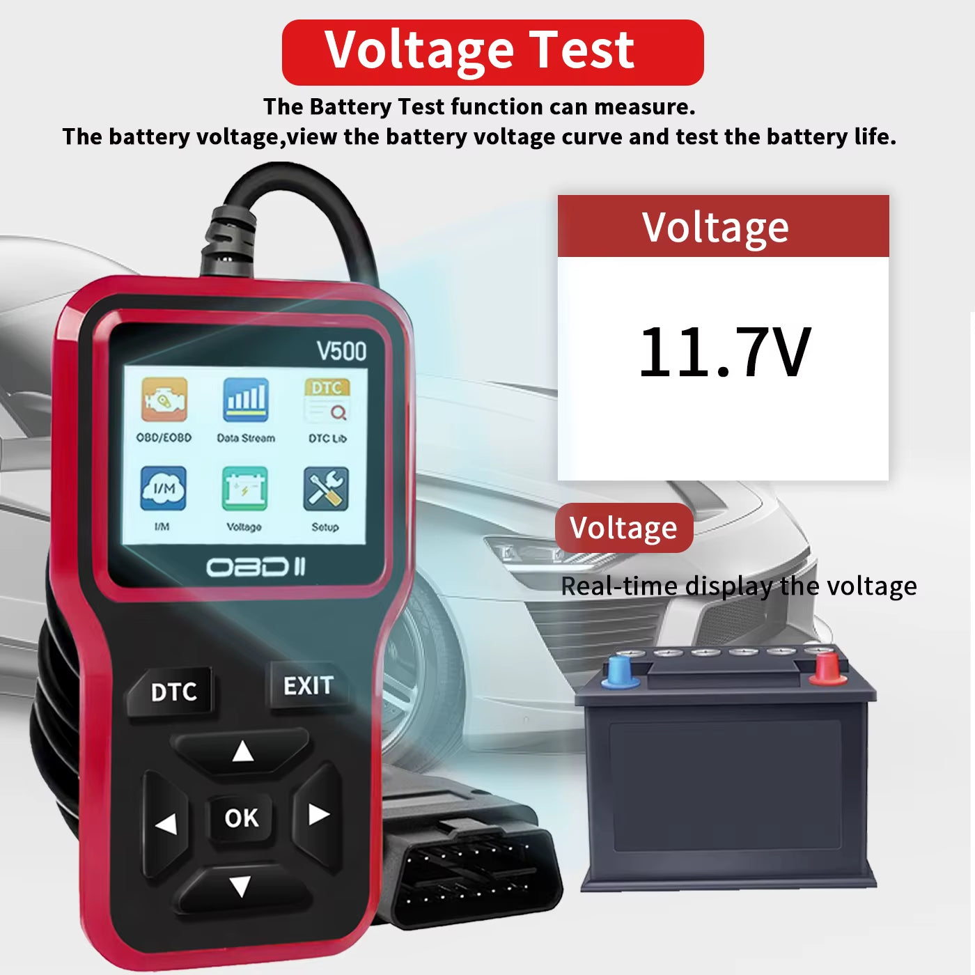 2025 Latest Obd2 Scanner Diagnostic Tool - Complete Engine Code Reader with Data Stream, I/M Readiness, Voltage Test, and Erase Function, Obd Powered, Compatible with All Vehicles since 1996