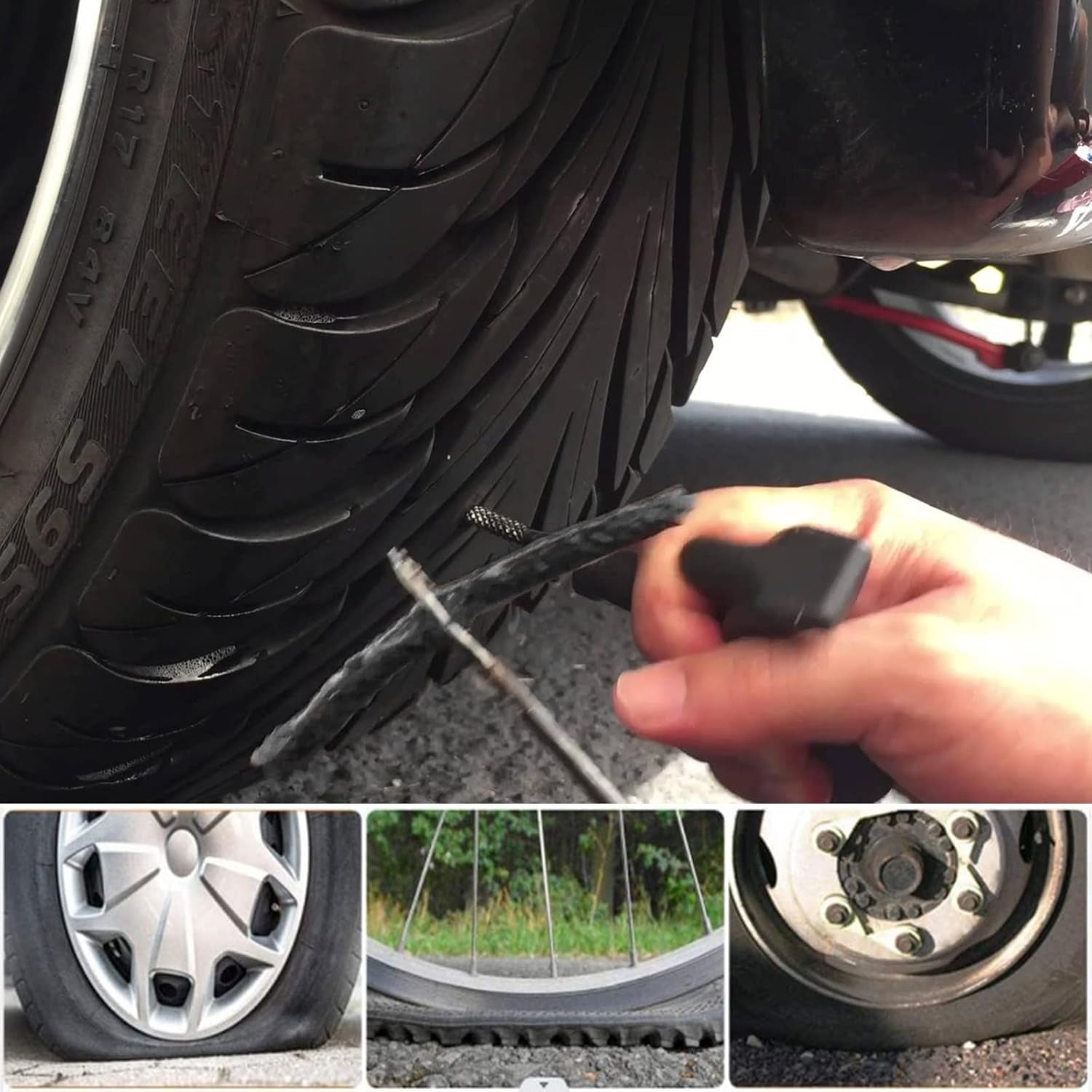 Tiras De Reparación De Neumáticos,Tiras De Reparación De Neumáticos Sin Cámara,Parches Para Ruedas,Tiras Pinchazos Coche,Kit Repara Pinchazos Coche,Kit Reparación Neumáticos,100X3,5 Mm,Negro,50 Piezas