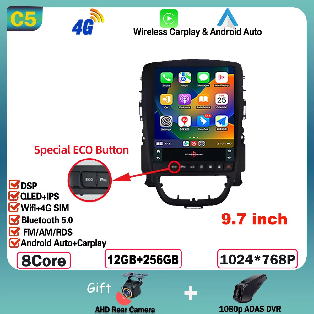 9.7 Inch Android 15 for Opel Astra J 2009-2015 Car Radio Multimedia Video Player GPS Tesla Model Wireless Android Auto WIFI 4G