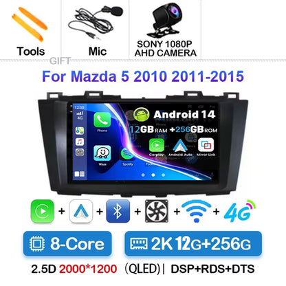 Android 15 for Mazda 5 CW 2010 - 2015 Car Radio Multimedia Video Player Navigation for Android Auto Carplay Wifi GPS Stereo
