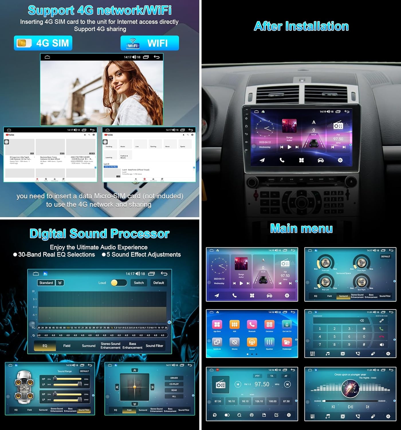 Para Peugeot 407 Radio, Android 13 Car Radio GPS Navigation Para Peugeot 407 2004-2011, Pantalla Táctil De 9 Pulgadas, Android 13 Octa-Core 64 GB ROM 4 GB
