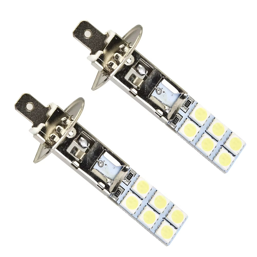 2X Car H1 LED Fog Lights 6000K Headlights Fog Driving Lights Daytime Running Light DRL H1-12SMD-5050 Super Bright Lighting