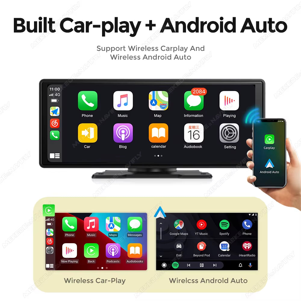 10.26"/6.86" Universal Car Radio Screen Wireless Carplay Android Auto Multimedia Video Player Monitor Dashboard Rearview Cam DSP