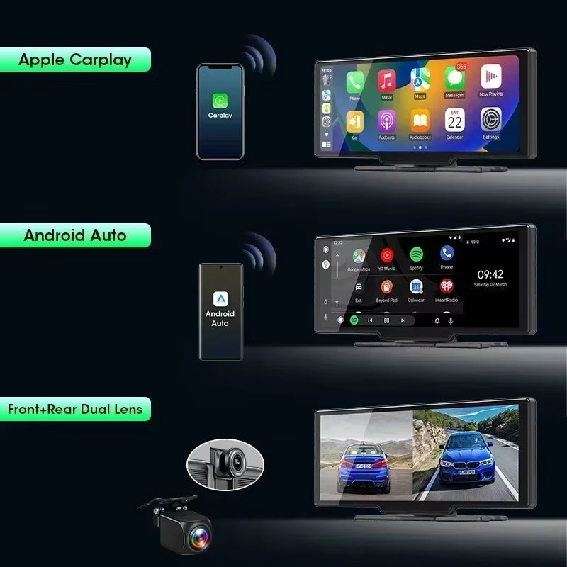 10.26'' 4K Dash Cam Car DVR Android Auto Carplay Display Screen Smart Car System Video Recorder Monitor with Rear Camera 5G WIFI