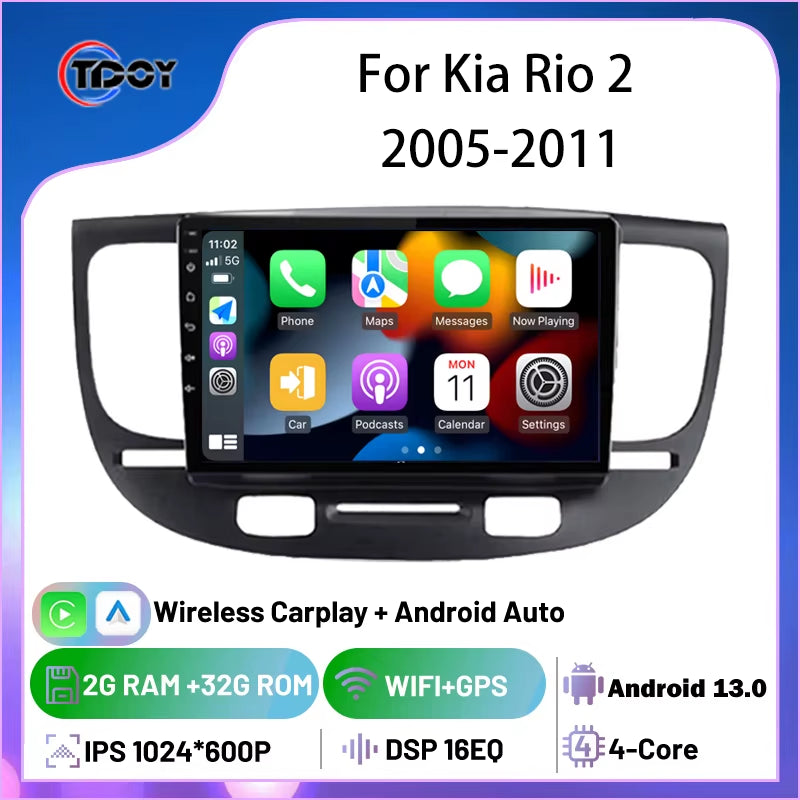 2Din Android Car Radio for Kia Rio 2 2005-2011 Autoradio Multimedia Automotive Carplay Android Auto Wireless Amplifier Car Video