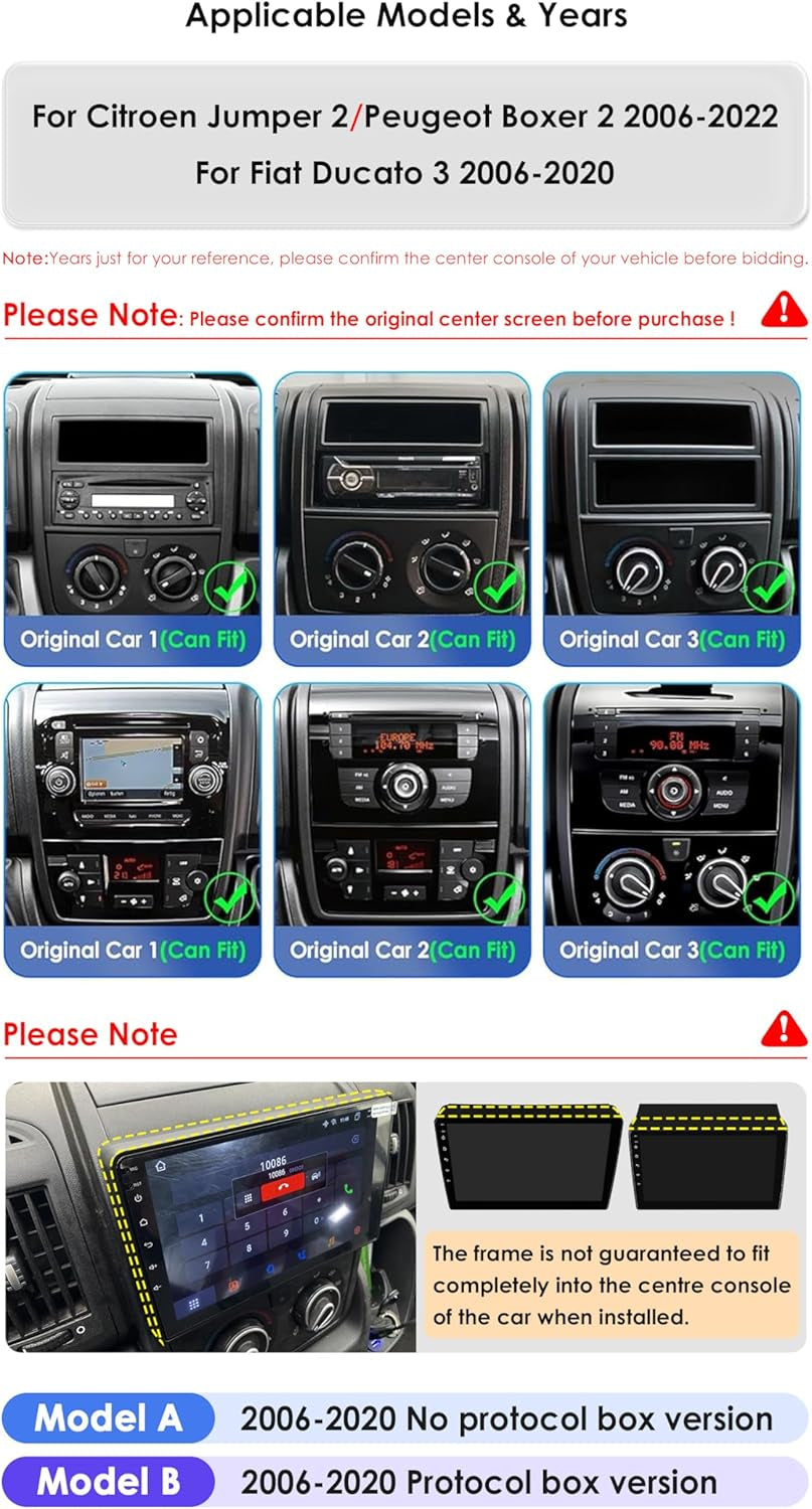 Android 13 Car Radio 9 Pulgadas Pantalla Táctil 8 Núcleo Para Citroën Jumper Ii/Peugeot Boxer Ii/Fiat Ducato 2006-2022 Wifi Wired Android Car, Wireless Carplay Bluetooth Wifi 4G GPS RDS Am/Fm