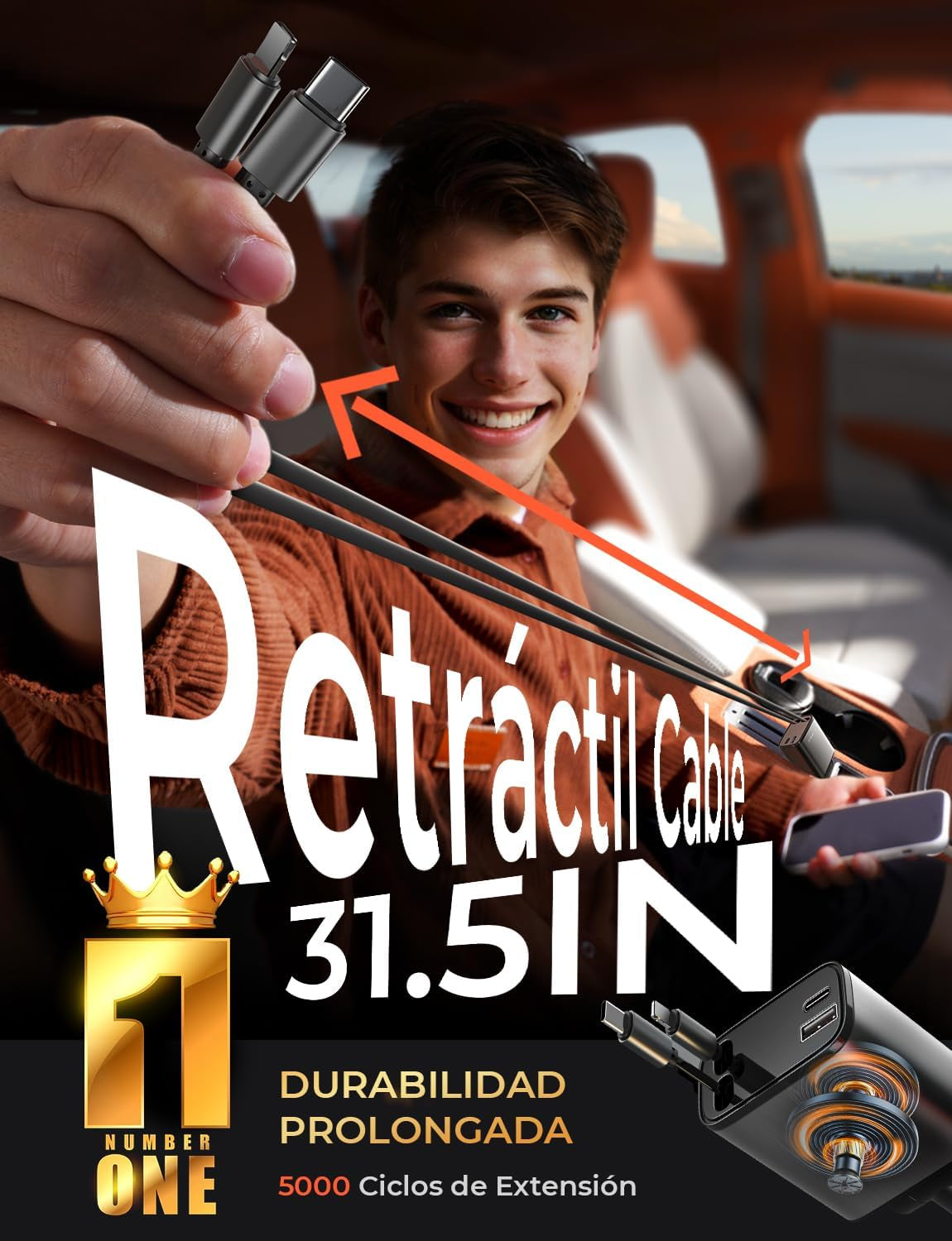 LISEN Retráctil Cargador Coche Carga Rápida 69W, Accesorios Coche Camper Furgoneta Para Iphone 16 Pro Max/E 15 Cargador Mechero USB C 12V Para Samsung S25 Xiaomi Regalos Originales Mujer Gadgets