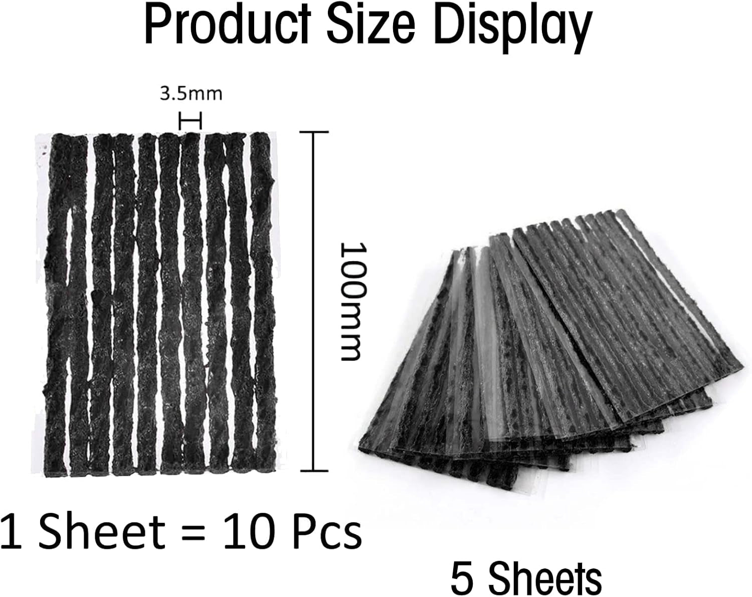 Tiras De Reparación De Neumáticos,Tiras De Reparación De Neumáticos Sin Cámara,Parches Para Ruedas,Tiras Pinchazos Coche,Kit Repara Pinchazos Coche,Kit Reparación Neumáticos,100X3,5 Mm,Negro,50 Piezas