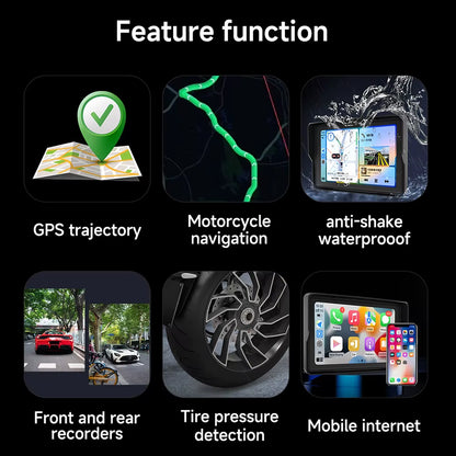 7'' Motorcycle DVR GPS Navigator Dash Cam Wireless Carplay Android Auto IPX8 Waterproof Moto Front Rear Camera Bluetooth Inch