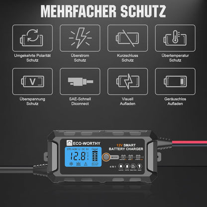 ECO-WORTHY Cargador De Baterias 12V, 5A Cargador Bateria Con Activación De Batería De Litio Para Baterías De Litio Y Plomo En Coche Moto Cortacésped Barco Baterías Marinas