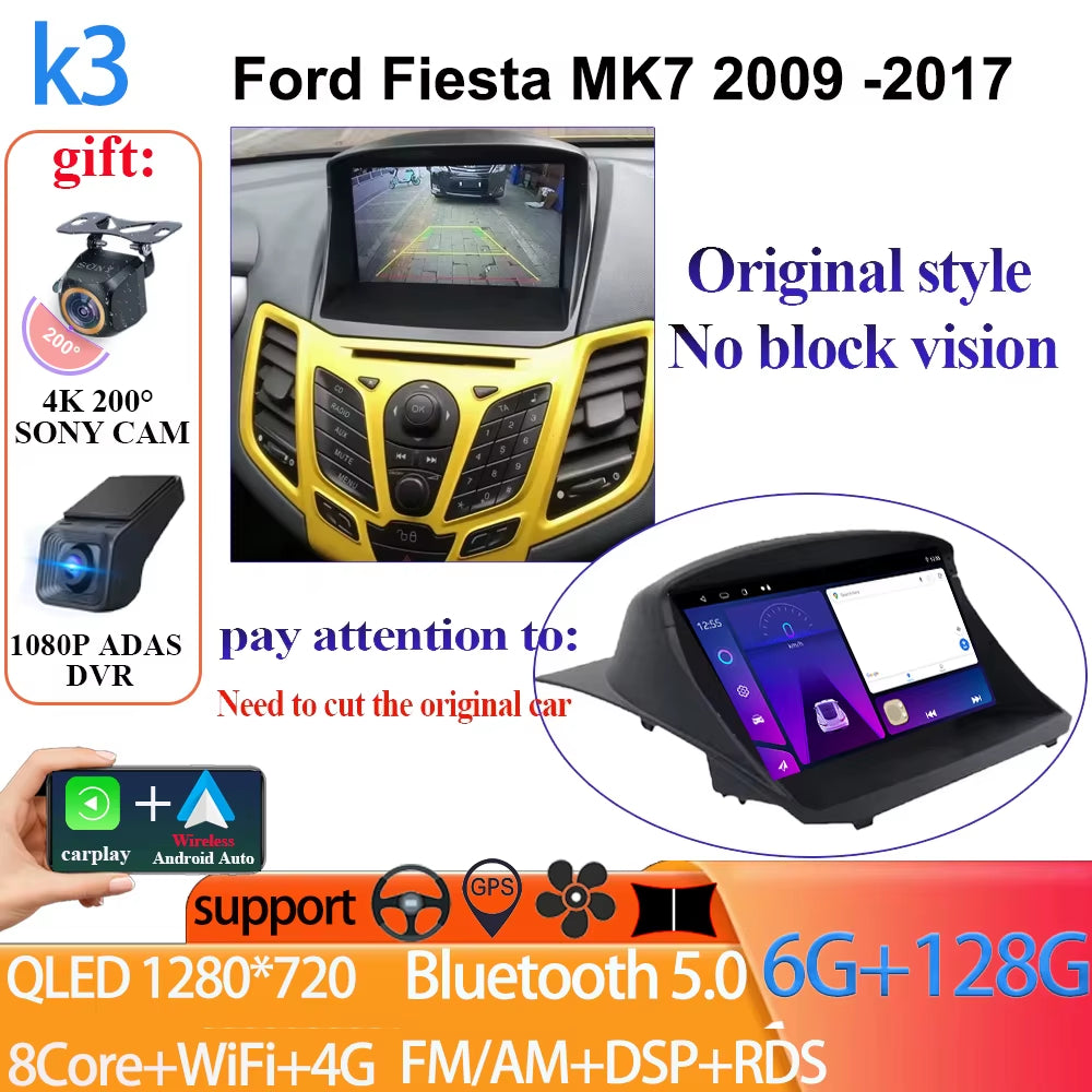 Android 14 Car Radio Carplay for Ford Fiesta Mk 6 2008-2019 Android Multimedia Video Player Touch Screen Auto Stereo Navigation