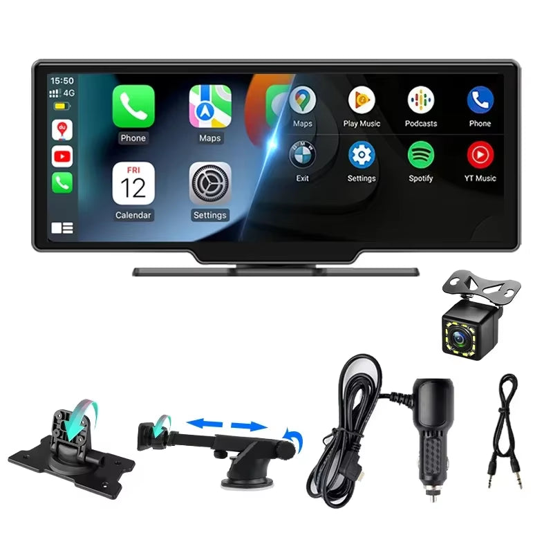 10.26" Portable Wireless Carplay Screen HD Rear Reversing Camera Car Radio DVR MP5 Multimedia Video Player Android Auto