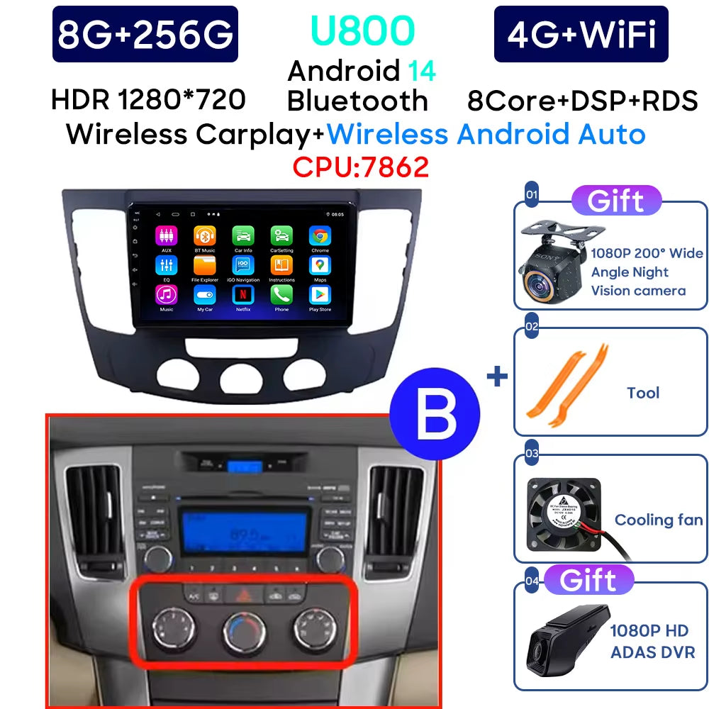 Android 13 Car Radio for Hyundai Sonata NF 2008 - 2010 Navigation GPS Screen Android Auto 5G Stereo Wifi Video Carplay