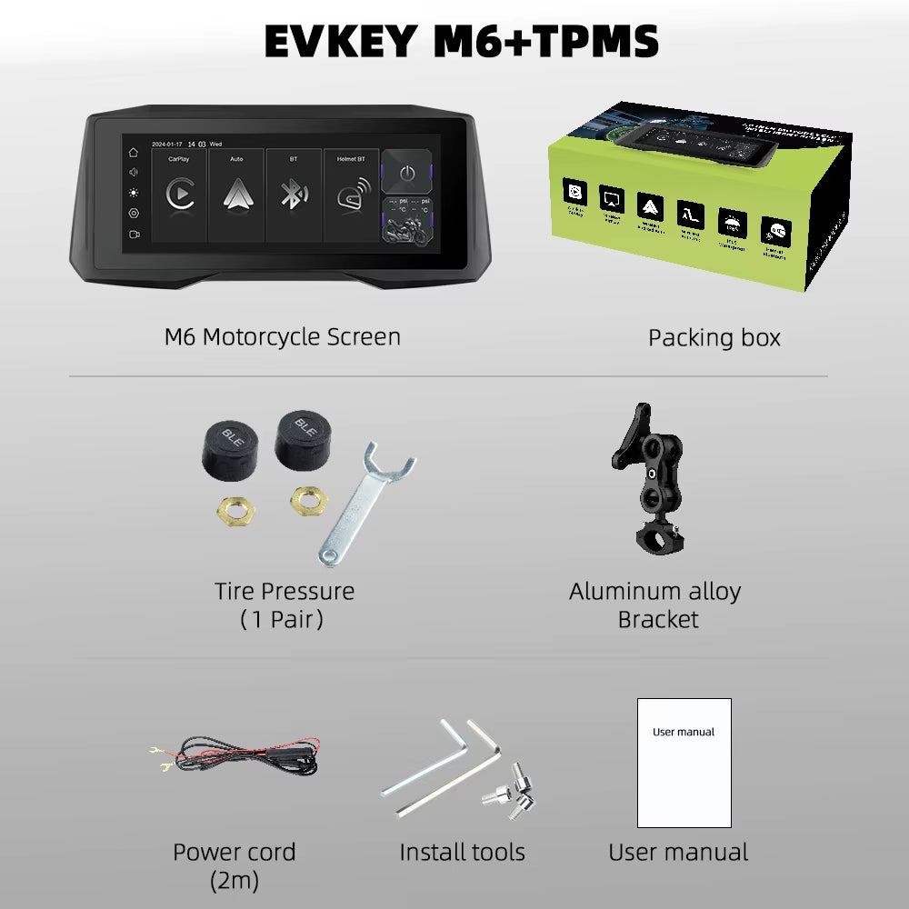 7 Inch Wireless Carplay Moto Android Auto Portable Digital Motorcycle Dashboard GPS Navigation Display Screen Monitor TPMS