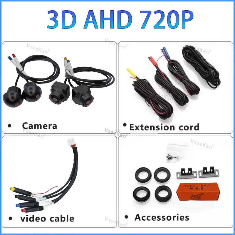 3D Car 360 Panoramic Camera 8K AHD 1080P 720P 4 Pieces Square Cameras for Android Radio 360APP SN307 WDR 2053 Sensor