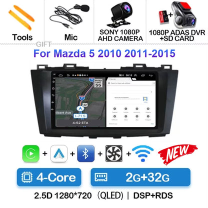 Android 15 for Mazda 5 CW 2010 - 2015 Car Radio Multimedia Video Player Navigation for Android Auto Carplay Wifi GPS Stereo