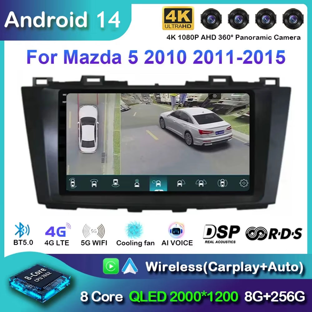 Android 15 for Mazda 5 CW 2010 - 2015 Car Radio Multimedia Video Player Navigation for Android Auto Carplay Wifi GPS Stereo